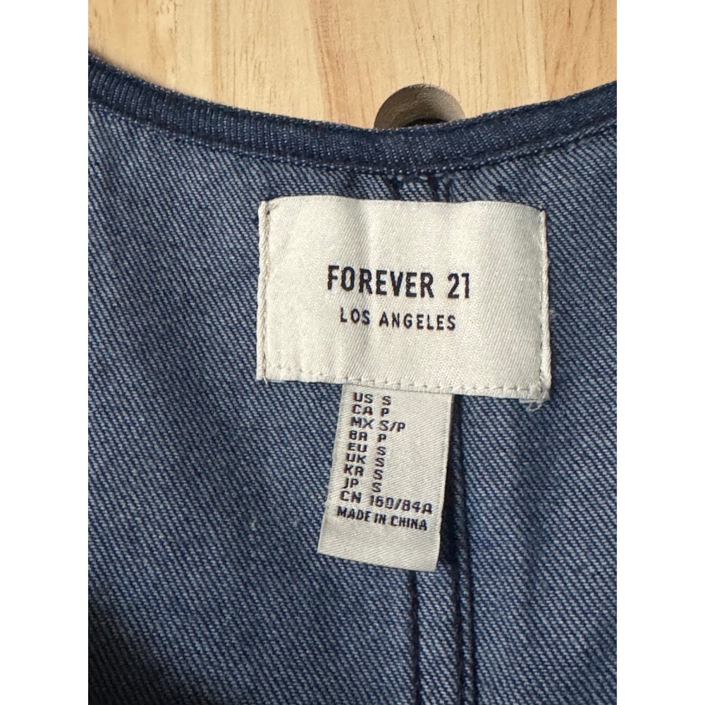 Forever 21 Womens Blue Denim Overall Pinafore Mini Dress Dark Wash Size Small - Picture 3 of 3